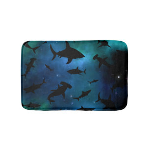 Modern shark fish jaws whale under the sea galaxy bath mat