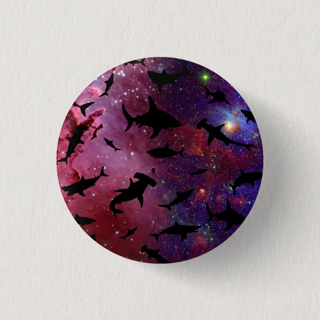 Modern shark fish jaws whale under the sea galaxy button (Front)
