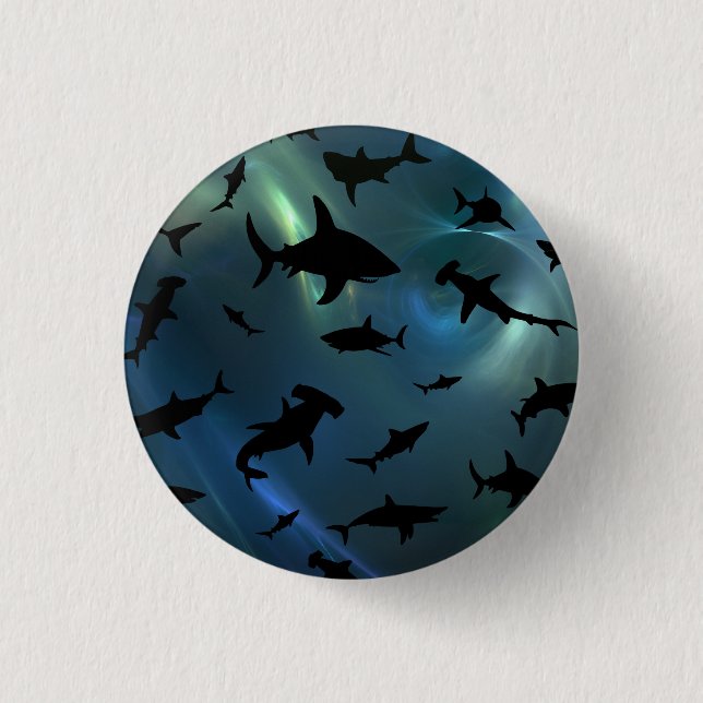 Modern shark fish jaws whale under the sea galaxy button (Front)