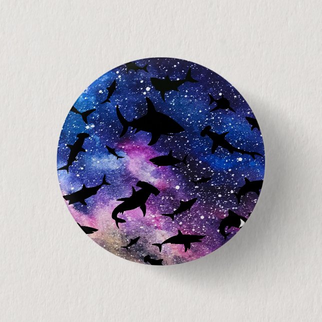Modern shark fish jaws whale under the sea galaxy button (Front)