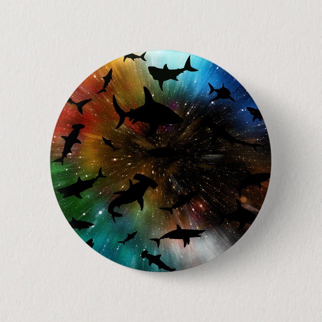 Modern shark fish jaws whale under the sea galaxy button (Front)