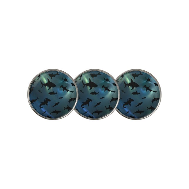 Modern shark fish jaws whale under the sea galaxy golf ball marker (3 Up)