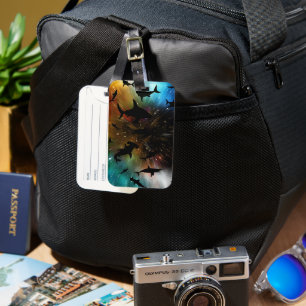 Modern shark fish jaws whale under the sea galaxy luggage tag