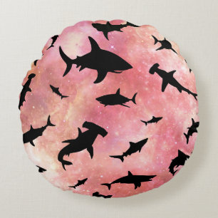 Modern shark fish jaws whale under the sea galaxy round pillow