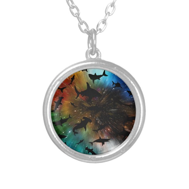 Modern shark fish jaws whale under the sea galaxy silver plated necklace (Front)