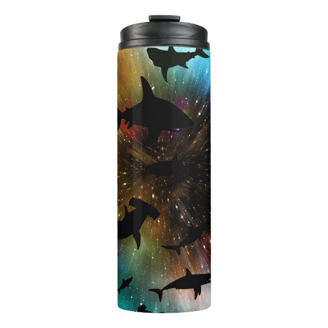 Modern shark fish jaws whale under the sea galaxy thermal tumbler (Front)
