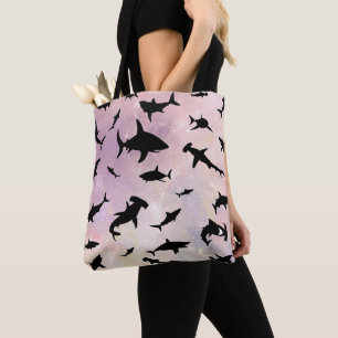 Modern shark fish jaws whale under the sea galaxy tote bag