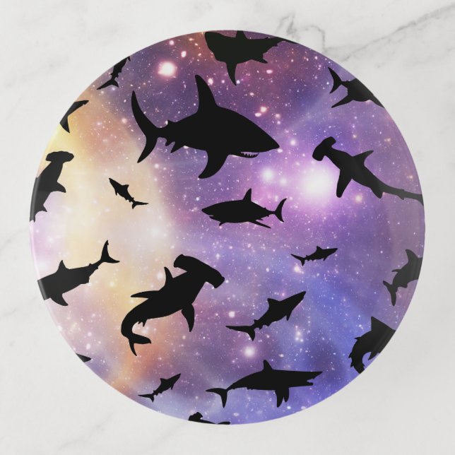 Modern shark fish jaws whale under the sea galaxy trinket tray (Front)