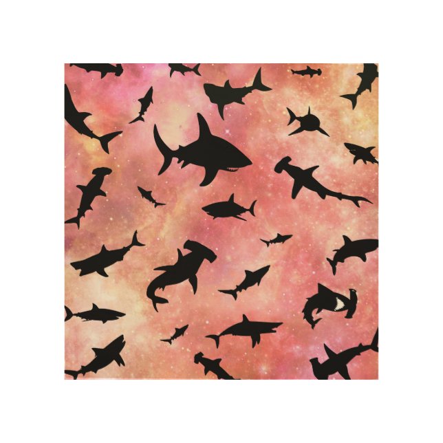 Modern shark fish jaws whale under the sea galaxy wood wall art (Front)