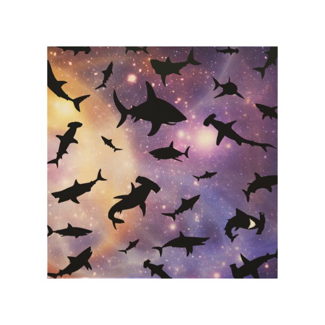 Modern shark fish jaws whale under the sea galaxy wood wall art (Front)