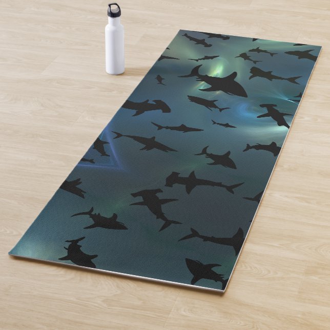 Modern shark fish jaws whale under the sea galaxy yoga mat (In Situ)