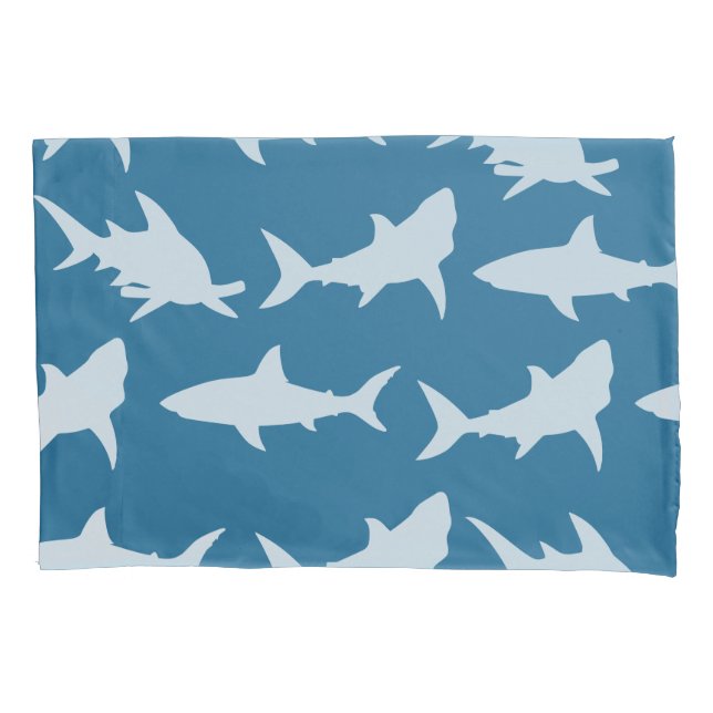 Modern Shark Silhouettes & Blue Pillow Case (Front)