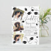 Modern She did it black and white photo graduation Invitation (Standing Front)