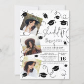 Modern She did it black and white photo graduation Invitation (Front)