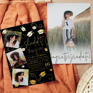 Modern She did it black chic photo graduation Foil Invitation