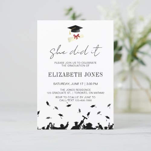 Modern She Did It Graduation Party Minimalist Gift Invitation