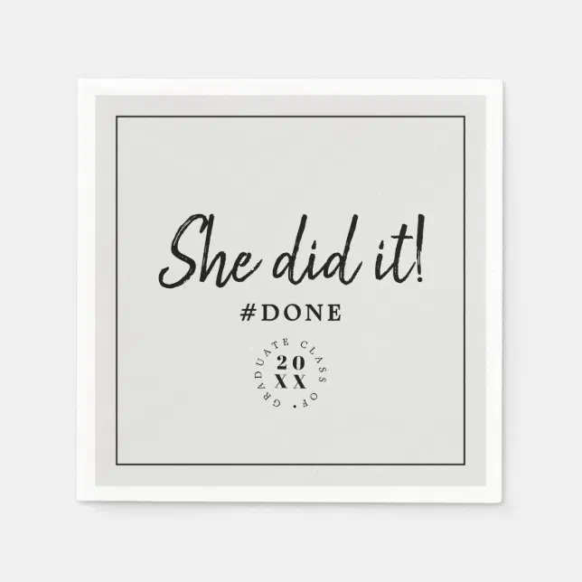 Modern She Did it! Hashtag Done Graduation Paper Napkins | Zazzle