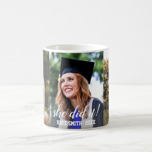 Modern She Did It Personalized 3 Photo Graduation Coffee Mug