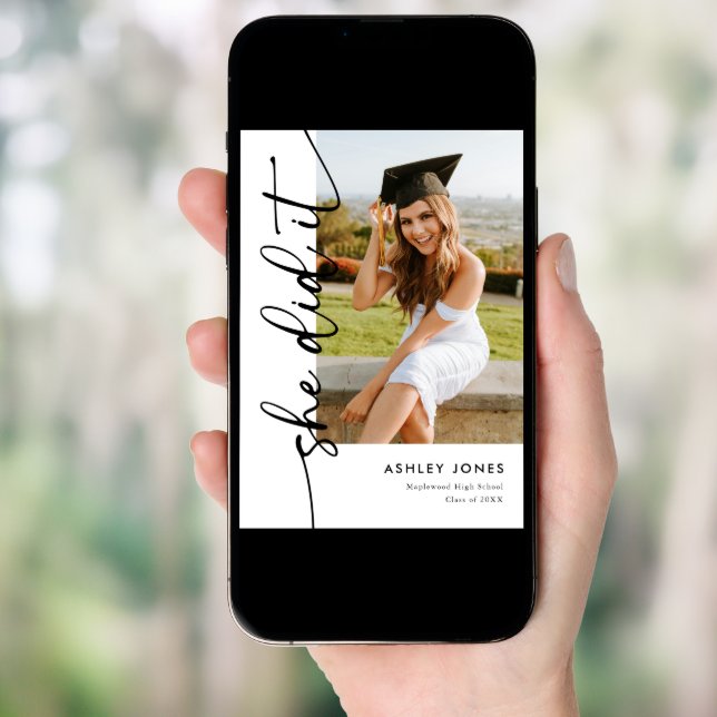 Modern She Did It Photo Graduation Invitation (Front Digital)