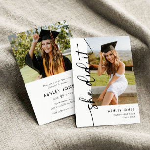 Modern She Did It Photo Graduation Invitation