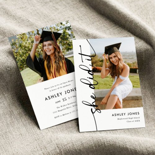 Modern She Did It Photo Graduation Invitation