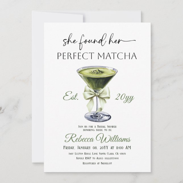 Modern She Found Her Perfect Matcha Bridal Shower Invitation (Front)