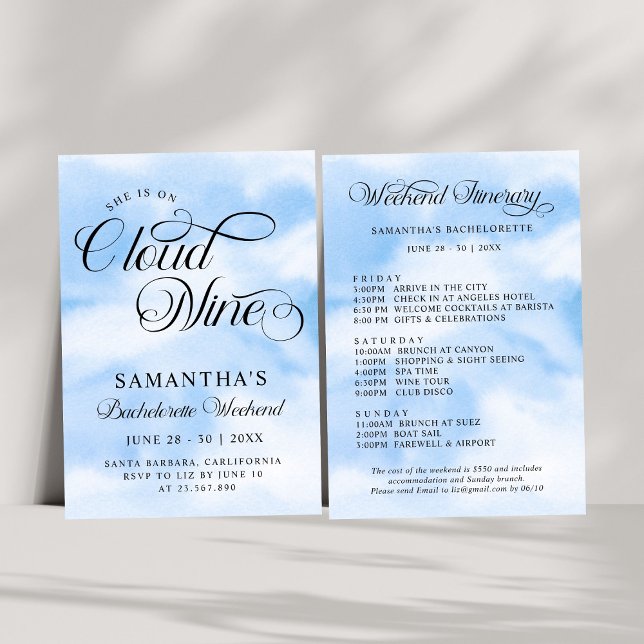 Modern She Is On Cloud 9 Bachelorette Weekend Invitation (Creator Uploaded)