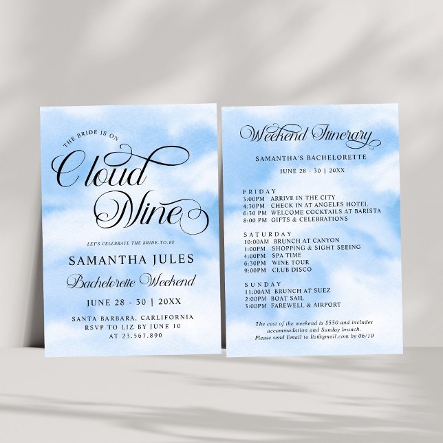 Modern She Is On Cloud 9 Bachelorette Weekend Invitation (Creator Uploaded)