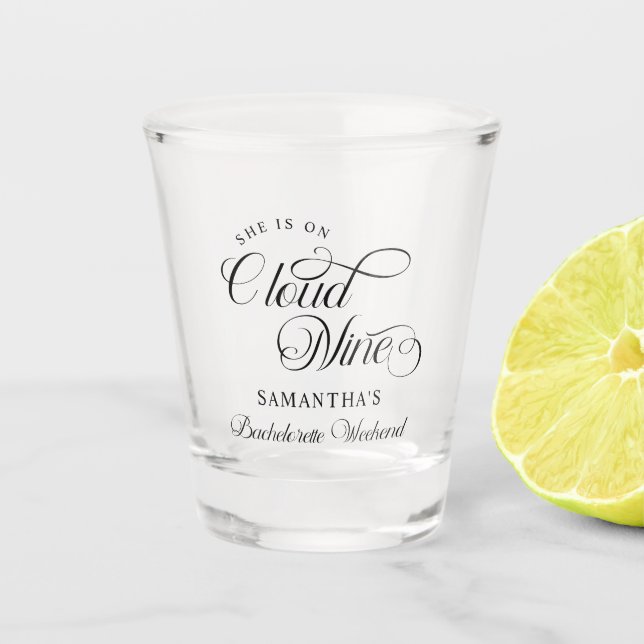 Modern She Is On Cloud 9 Bachelorette Weekend Shot Glass (Front)