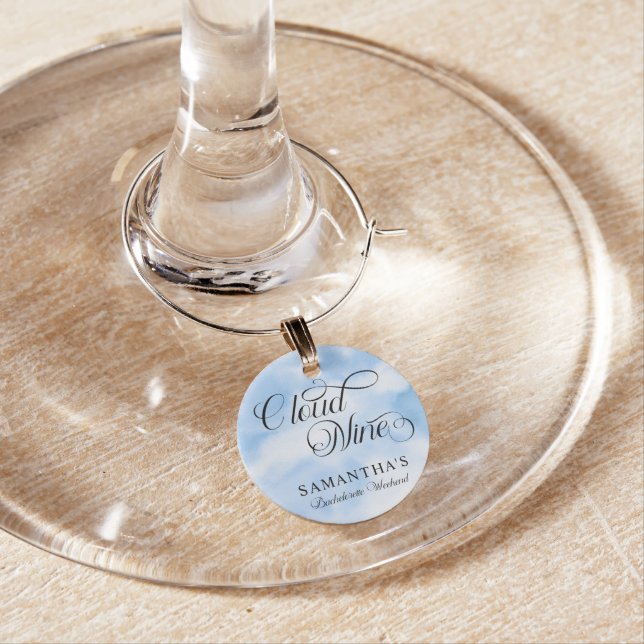 Modern She Is On Cloud 9 Bachelorette Weekend Wine Charm (In Situ)
