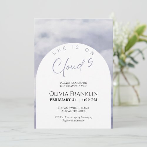 Modern She is on cloud nine birthday  Invitation