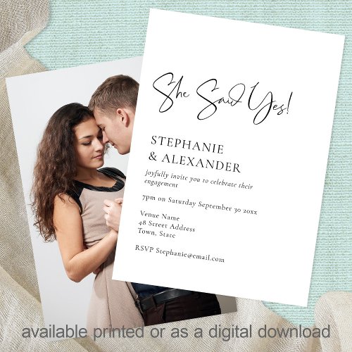 Modern She Said Yes Engagement Party Invitation