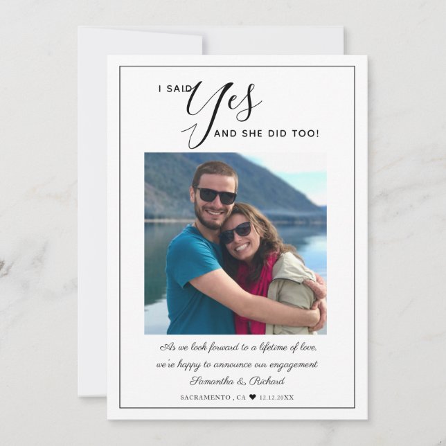 Modern She Said Yes Photo Engagement Announcement (Front)
