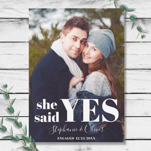 Modern She Said Yes Photo Engagement Announcement