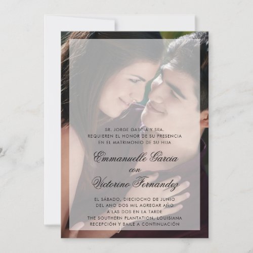 Modern Sheer Overlay Photo Spanish Wedding Invitation