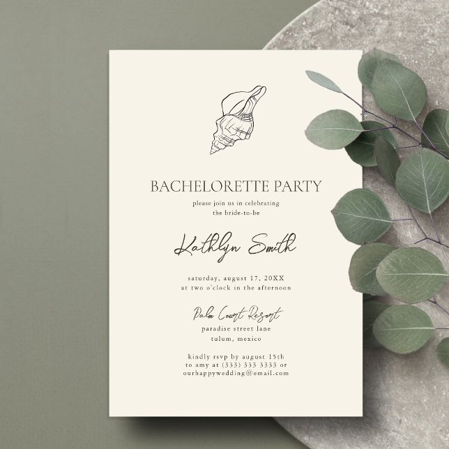 Modern Shell Beach Ocean Bachelorette Party Invitation (Creator Uploaded)