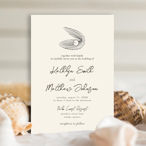 Modern Shell Beach Ocean Destination Wedding Invitation