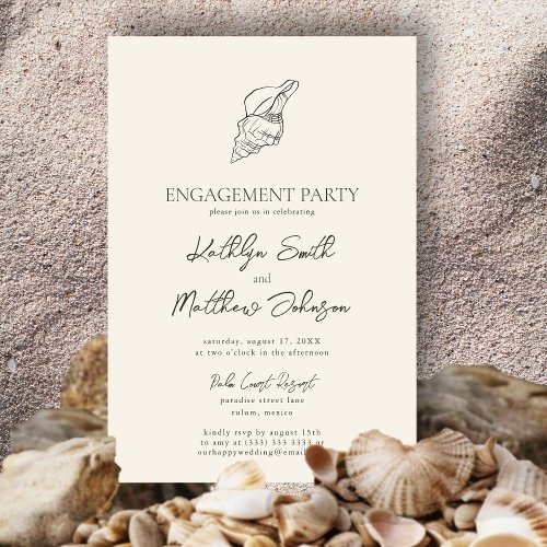 Modern Shell Beach Ocean Wedding Engagement Party Invitation