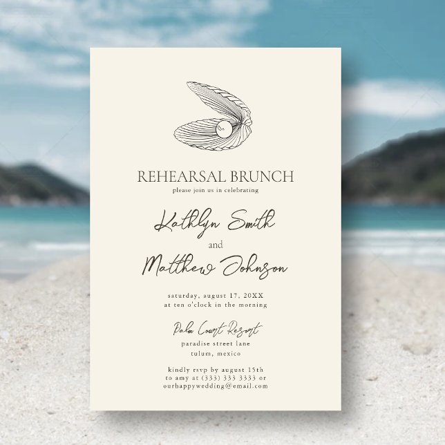 Modern Shell Beach Ocean Wedding Rehearsal Brunch Invitation (Creator Uploaded)