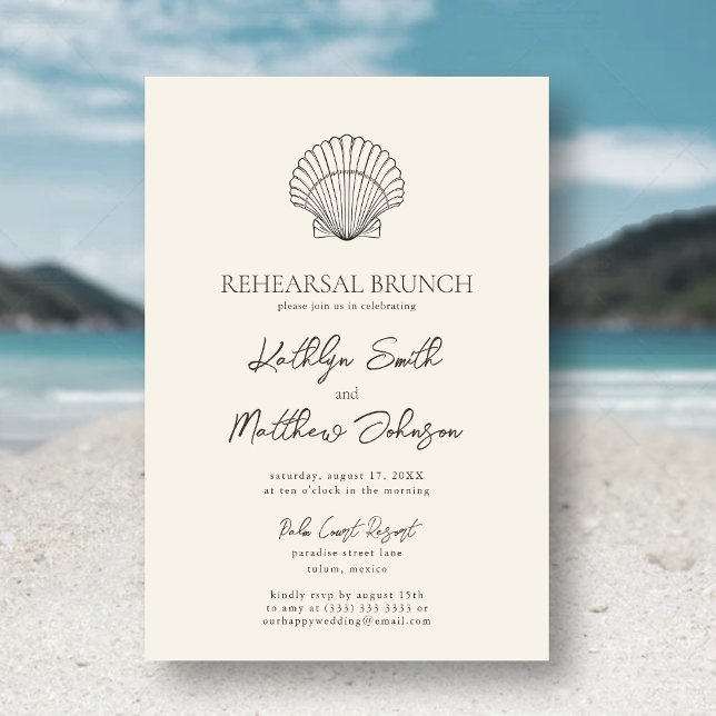 Modern Shell Beach Ocean Wedding Rehearsal Brunch Invitation (Creator Uploaded)