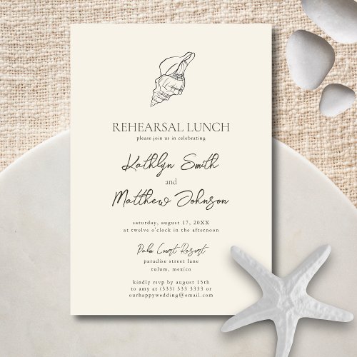 Modern Shell Beach Ocean Wedding Rehearsal Lunch Invitation