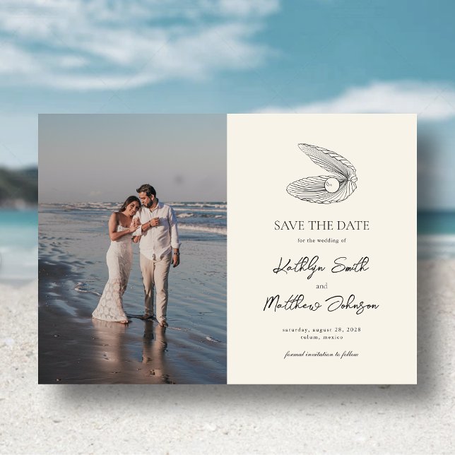 Modern Shell Beach Ocean Wedding Save The Date Magnetic Invitation (Creator Uploaded)