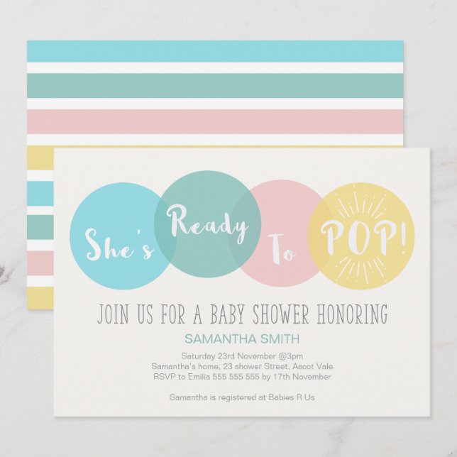 Modern She's Ready to Pop Baby Shower Invitation (Front/Back)