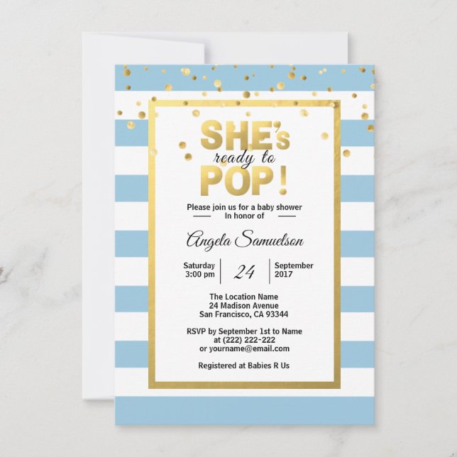 Modern She's Ready to POP Gold BOY Baby Shower Invitation (Front)