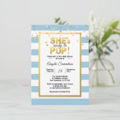 Modern She's Ready to POP Gold BOY Baby Shower Invitation (Standing Front)