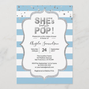 Modern She's Ready to POP Silver BOY Baby Shower Invitation