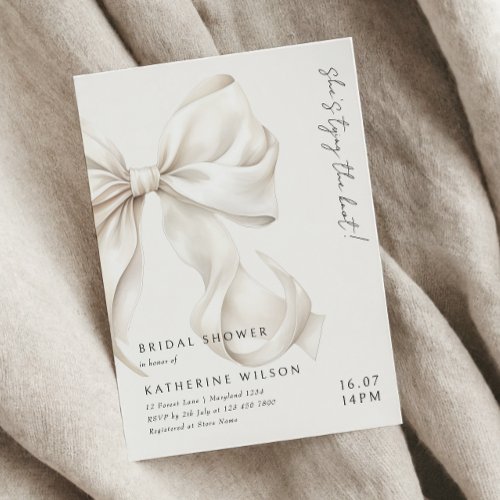 Modern Shes Tying the Knot Bow Bridal Shower Invitation