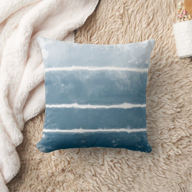 Modern Shibori Ombre Retro Tie Dye Hippie Indigo   Throw Pillow (Blanket)