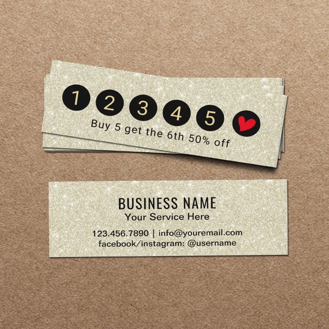 Modern Shimmer Ivory Glitter 6 Punch Loyalty Card (Creator Uploaded)