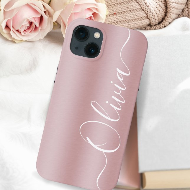  Modern Shimmer Pink Metallic Custom Name Case-Mate iPhone Case (Creator Uploaded)